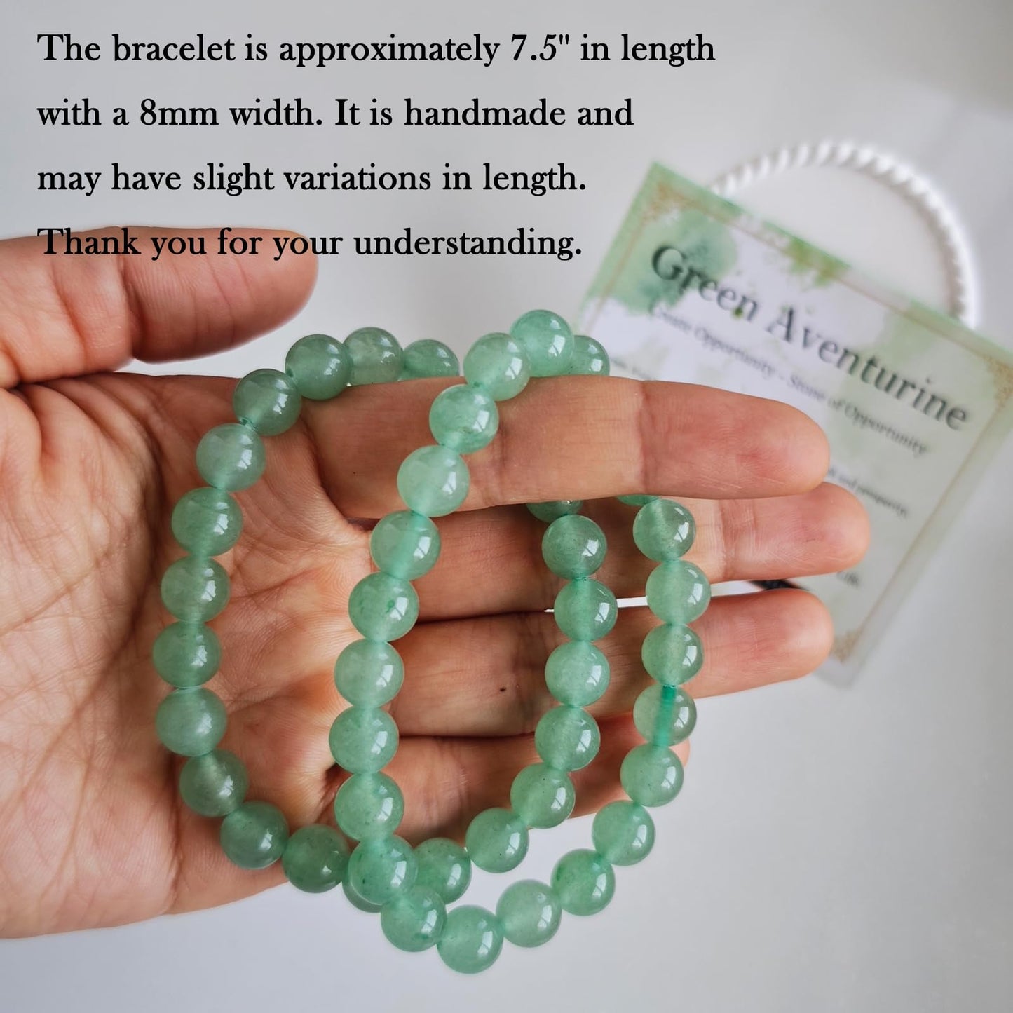 Handmade Natural Gemstone Elastic Bracelet - Healing Crystal Beads Jewelry, Unisex (Green Aventurine, 8mm)
