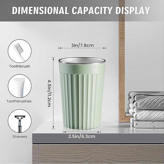 Toothbrush Holder for Bathroom-12oz Unbreakable Stainless Steel Bathroom Cup,Easy to Clean Toothbrush Cup, Reusable Bathroom Tumbler Cups for Home/School/Office(3" x 4.5") (Green)