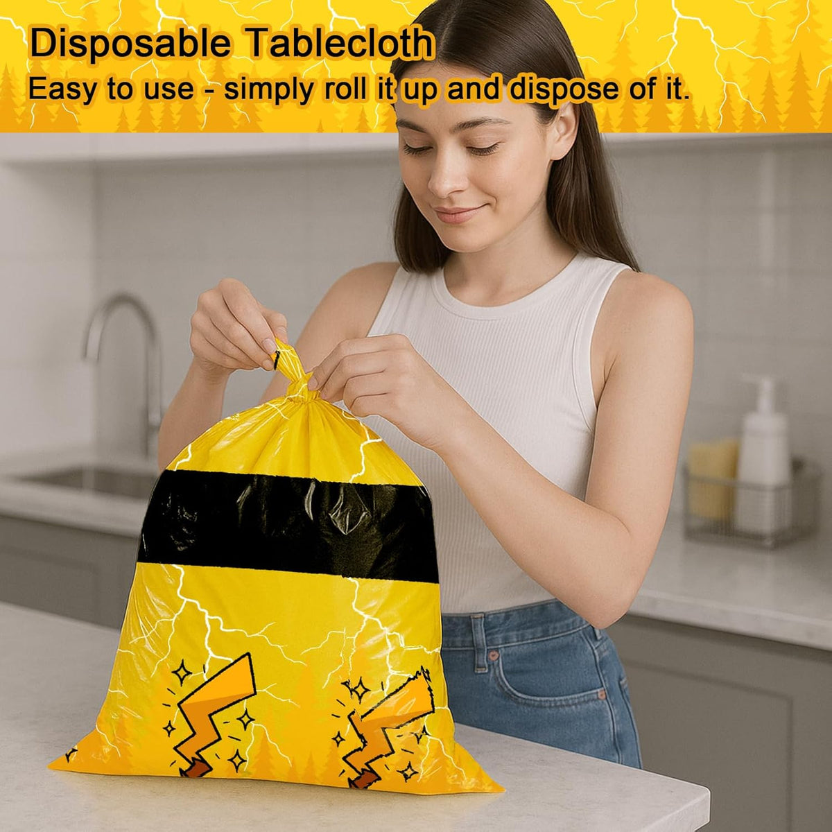6-Pack Yellow Cartoon Plastic Birthday Tablecloths - 54x108in Rectangle Party Table Covers for Little Ones & Adults, Durable Birthday Party Decorations