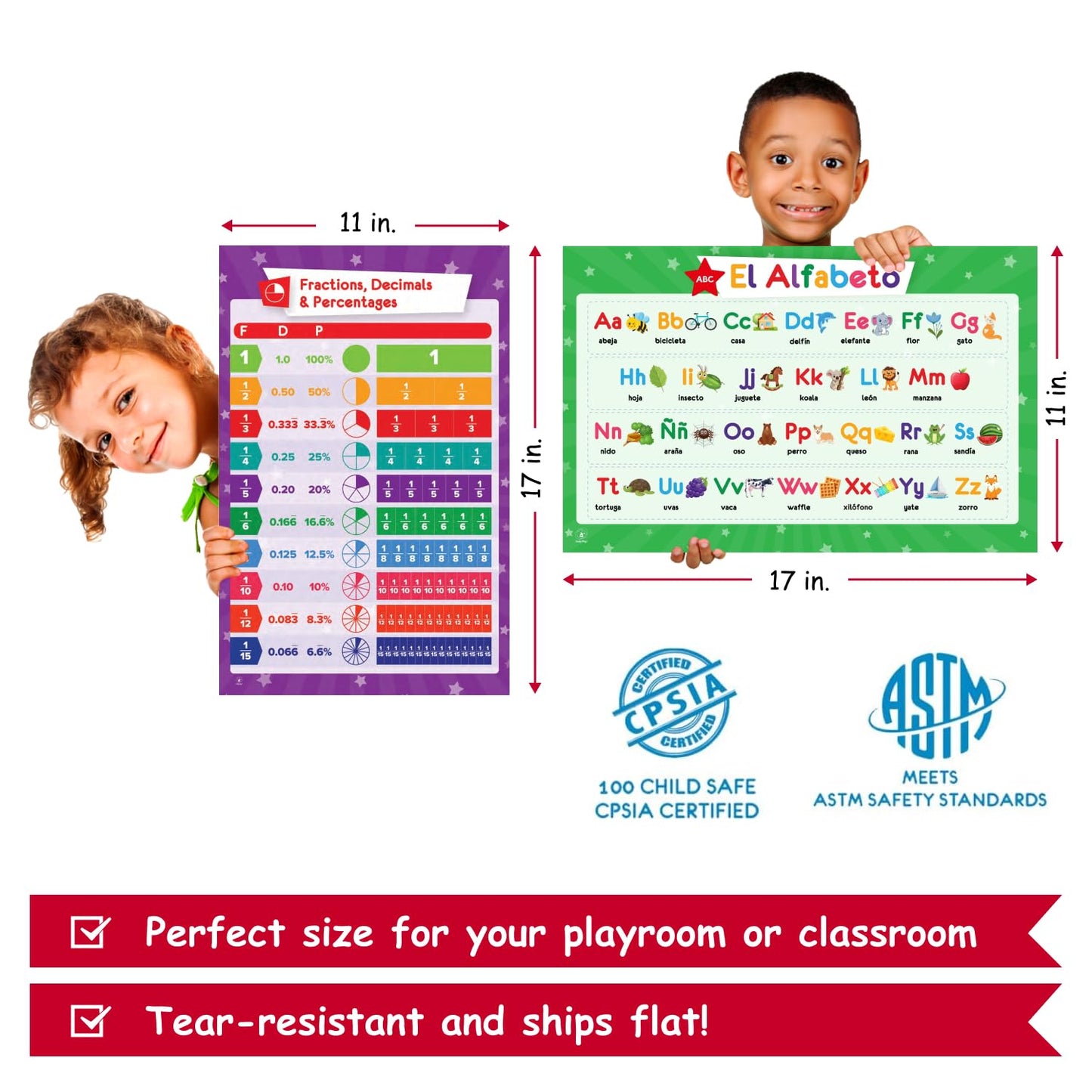32 Set of 59 Educational Posters for Kids - 17x11, Multiplication Chart, ABC, World, USA Map, Periodic Table, Division, Homeschool Supplies - 17x11