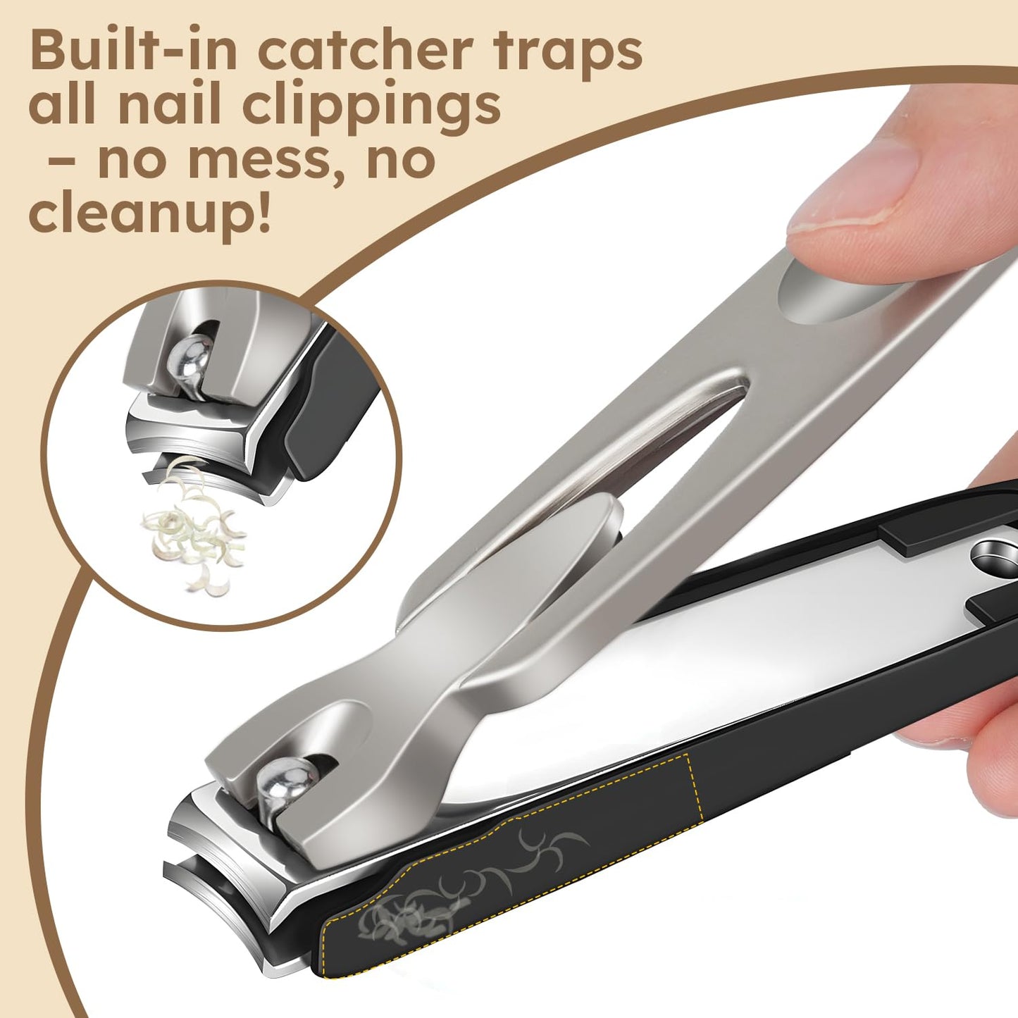 Nail Clippers Set of 2, Large Heavy Duty Fingernail Clippers with Catcher Long Handle, Angled Head Toe Nail Clippers for Thick Nails for Seniors, Sharp Wide Jaw Opening Toenail Clippers for Men Women