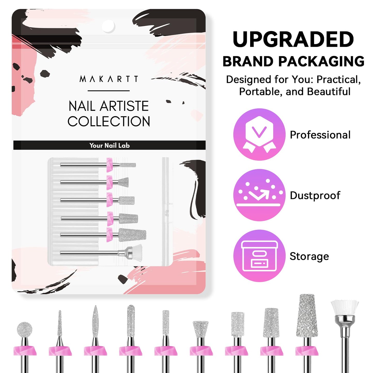 Makartt Nail Drill Bits:10Pcs Dimond Sanding Bit Sets for Nail Drill E-File,Upgraded Cuticle Cleaner Nail Bit Kit Tool Bits for Acrylic Nail Art Tools Nails Manicure Nail Prep,Nail Salon Home DIY Use