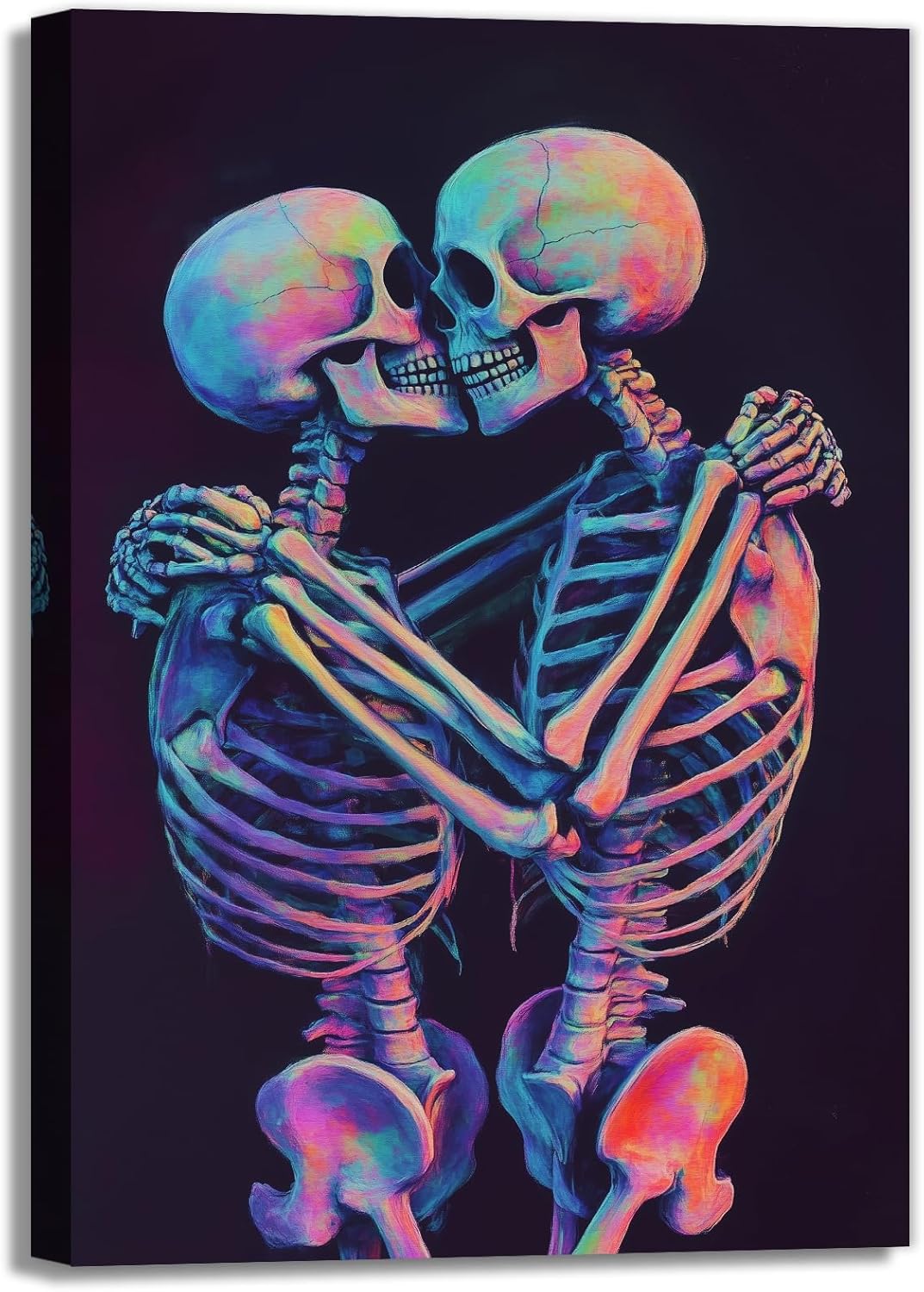 Skeleton Wall Art Kissing Skull Art Poster Skeleton Lover Picture Print On Canvas Abstract Horrible Theme Painting Framed Artwork Living Room Decor(Artwork-3,28"x42")