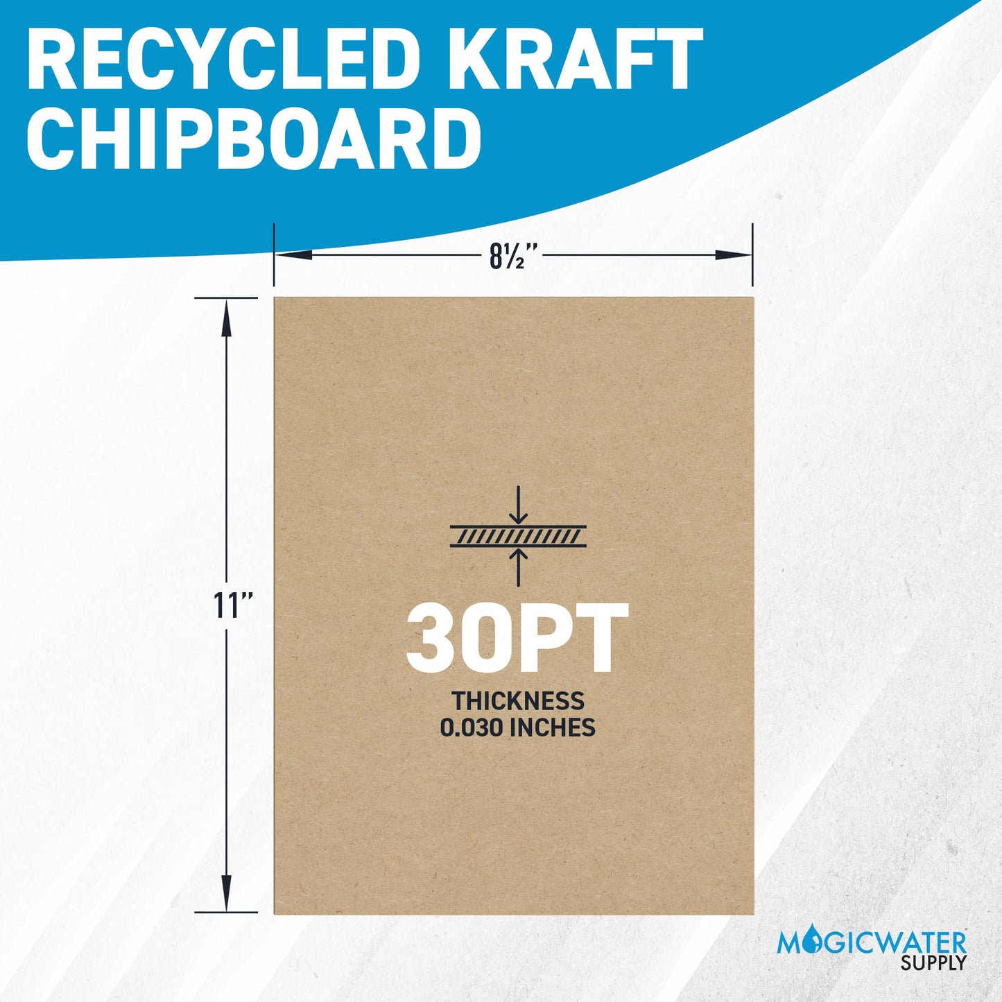 MagicWater Chipboard Sheet for DIY Projects - 8.5x11 Inch - 25 Pack - 30 pt - Heavy Duty Kraft (0.030 Inch Thick) Paperboard, For Scrapbooking, Books, Picture Frame Backing, Arts Project & Crafts