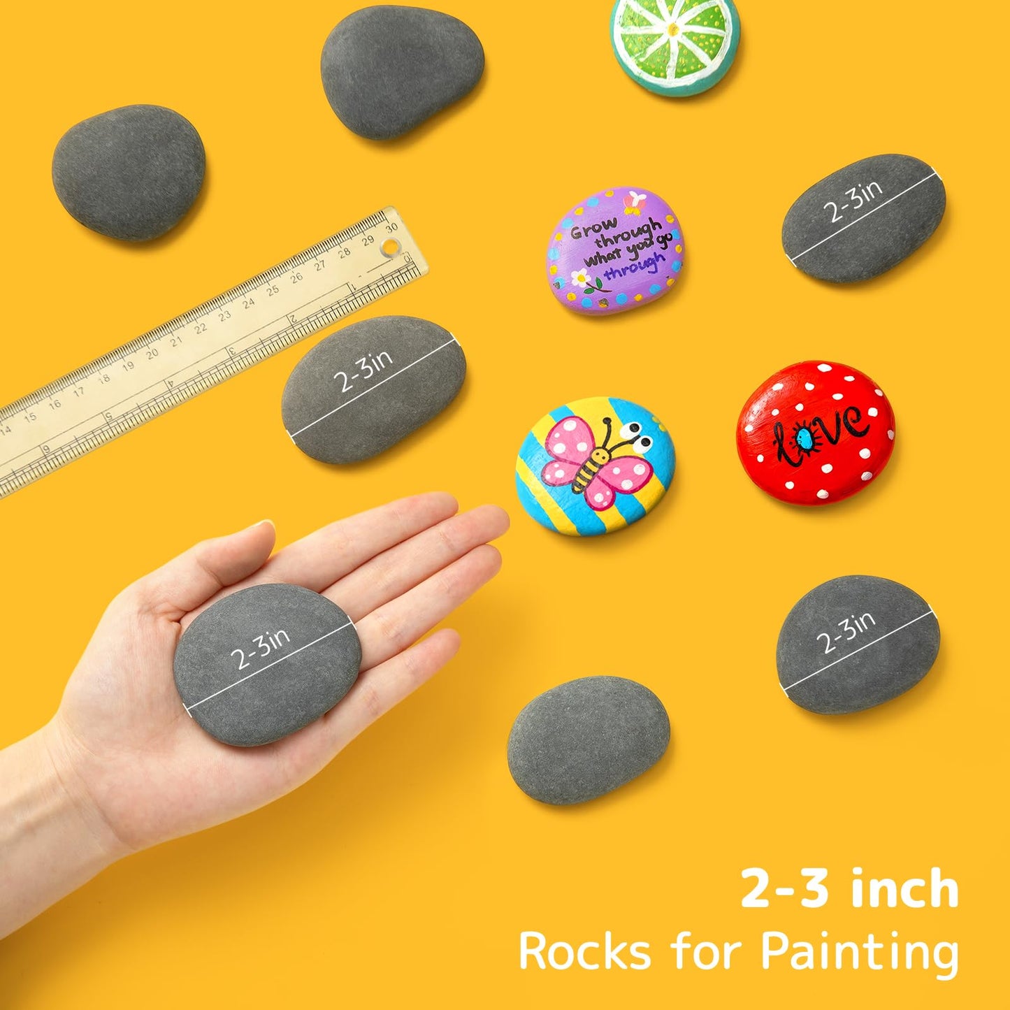 Simetufy 60 Pcs Painting Rocks Bulk, River Rocks to Paint for Arts, 2"-3" Large Flat & Smooth Stones for DIY Painting, Kindness Stones