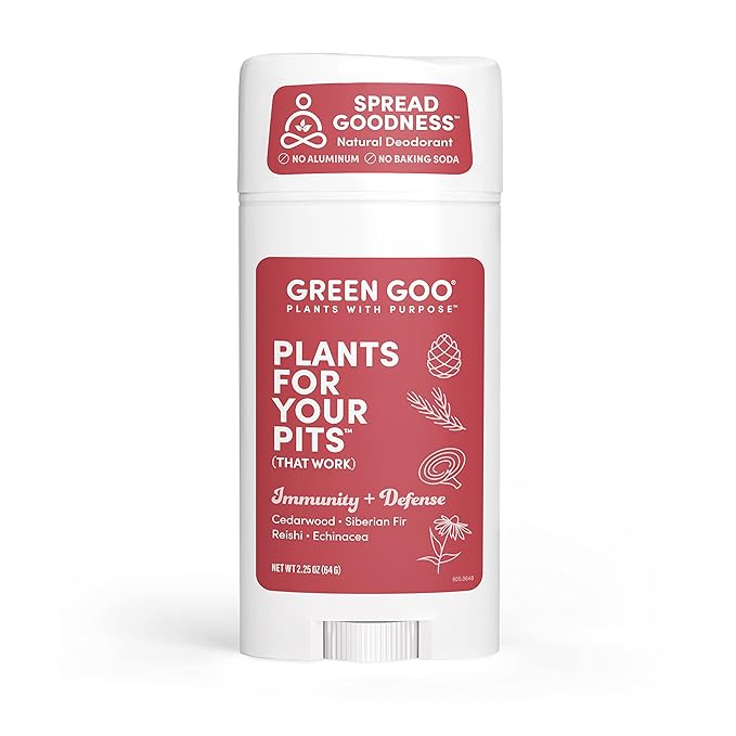 Green Goo Herbal Deodorant for Men and Women, Immunity + Defense with Cedarwood, Siberian Fir, Reishi Mushrooms, and Echinacea, 2.25 Ounce