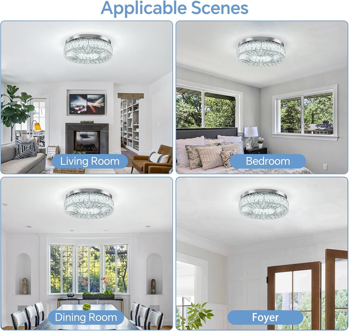 16.5 Inch Dimmable Chandelier with Remote Control LED Crystal Chandelier Modern Flush Mount Ceiling Light Fixtures for Living Room Bedroom Dining Room Entrance (dimmable-16.5")