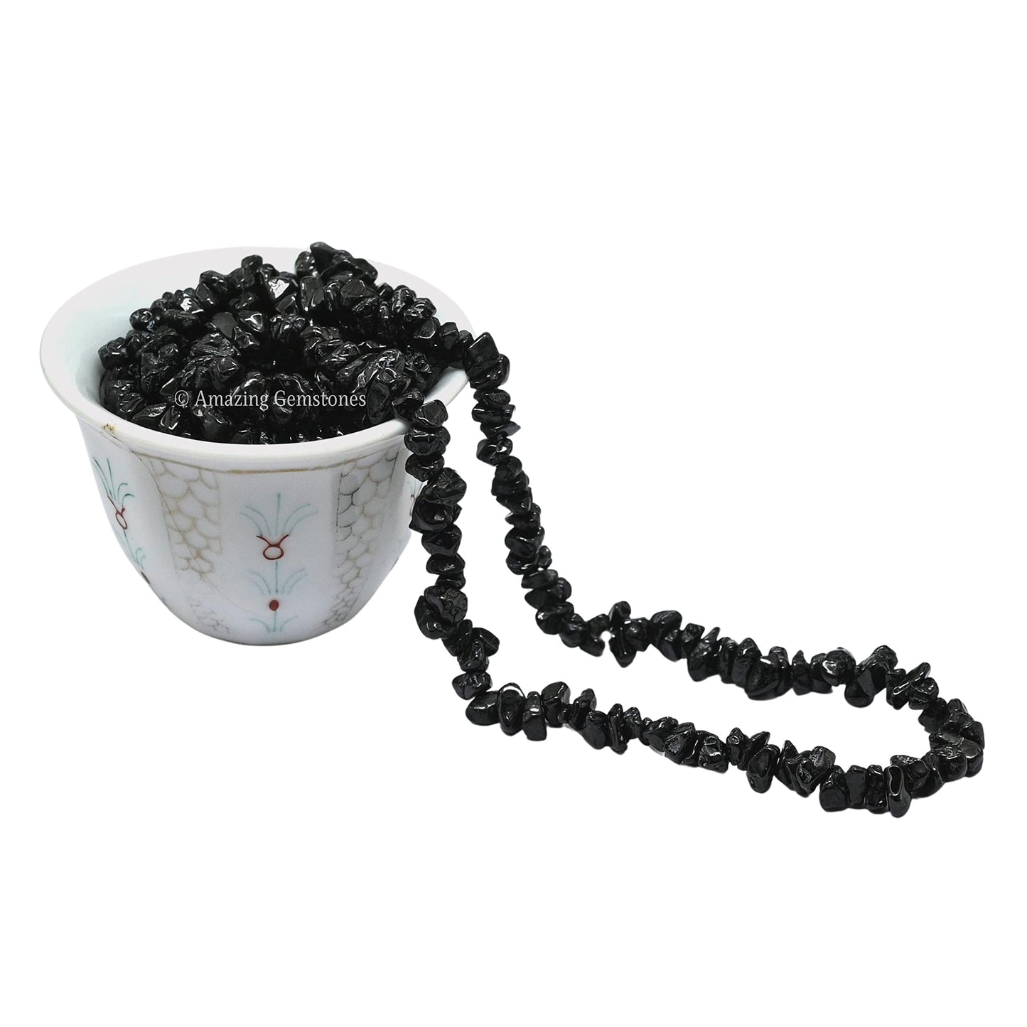 Black Tourmaline Pre Drilled Crystal Crushed Chips Beads for Bracelets Making, DIY Handmade Natural Healing Crystals (25 Inch Strand)