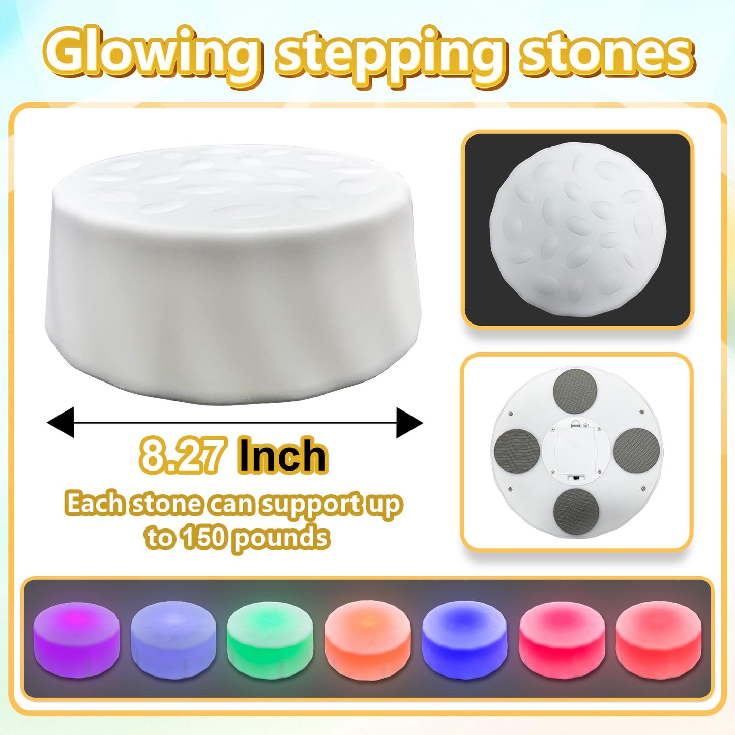 Onyoloy Kids Light Up Stepping Stones - 6 Non-Slip Stepping Stones, Each with 7 LED Light Colors, Indoor Obstacle Training Balance Stepping Stone Toys for Kids Ages 3 and Up.