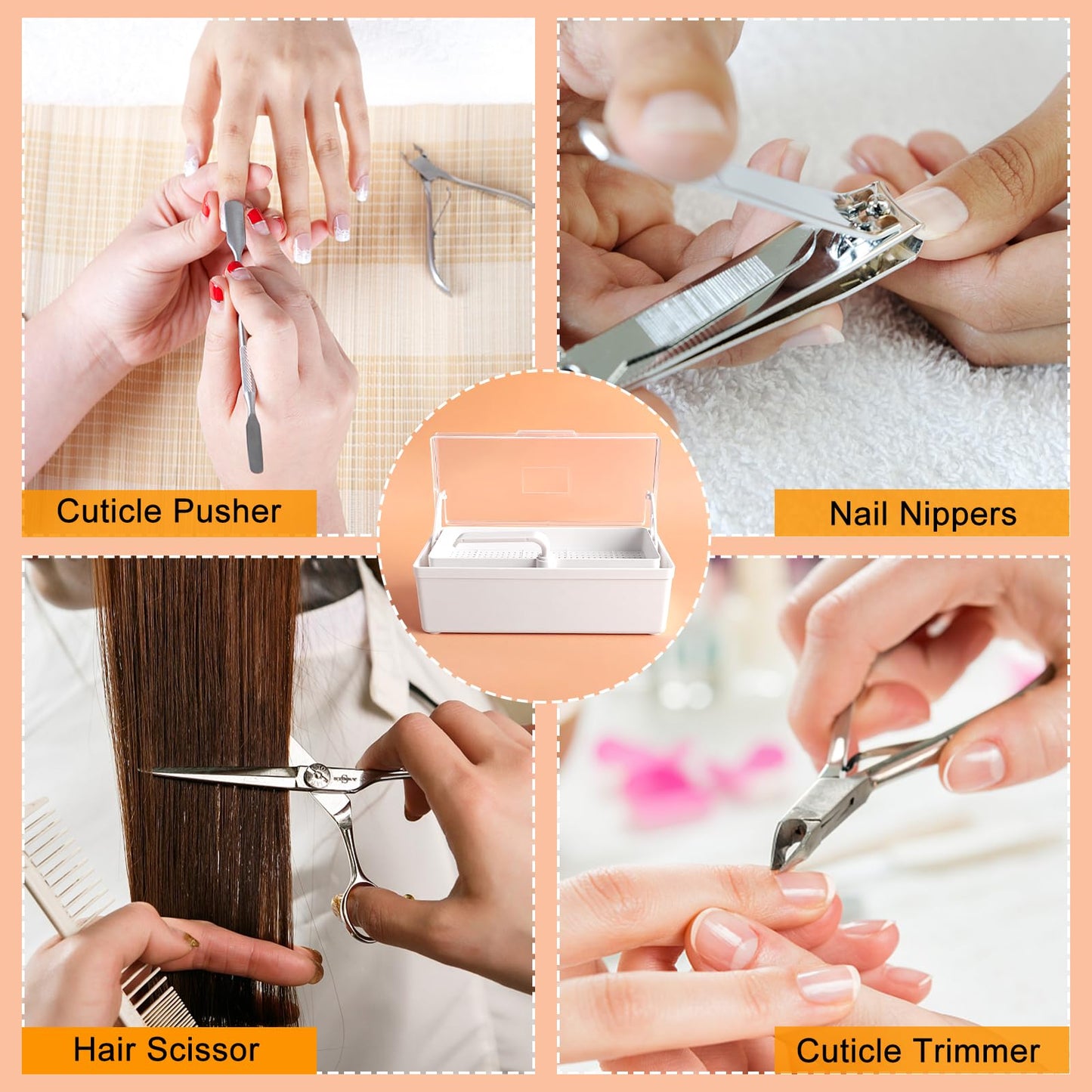 heemeei Nail Tool Sterilizer Box, Plastic Sterilizing Tray for Nail Art Tools, Portable Nail Sterilizer Machine, Disinfection Box for Tweezers, Hair Salons, Spas and Manicure Equipment (White)