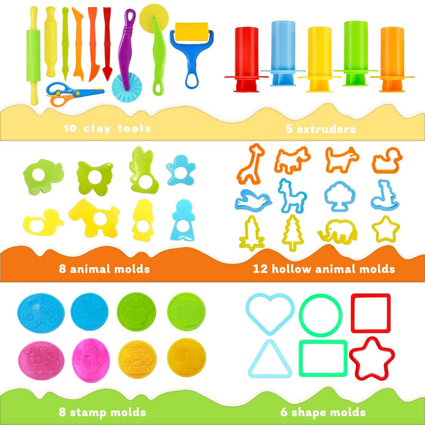 LCY WEDSHI Dough Tool Set, 49 Pcs Dough Tools Sets for Kids Ages 4-8, Dough Accessories Includes Animal Molds, Cutters Roller, Rolling Pins, Safety Scissors, Plastic Knife
