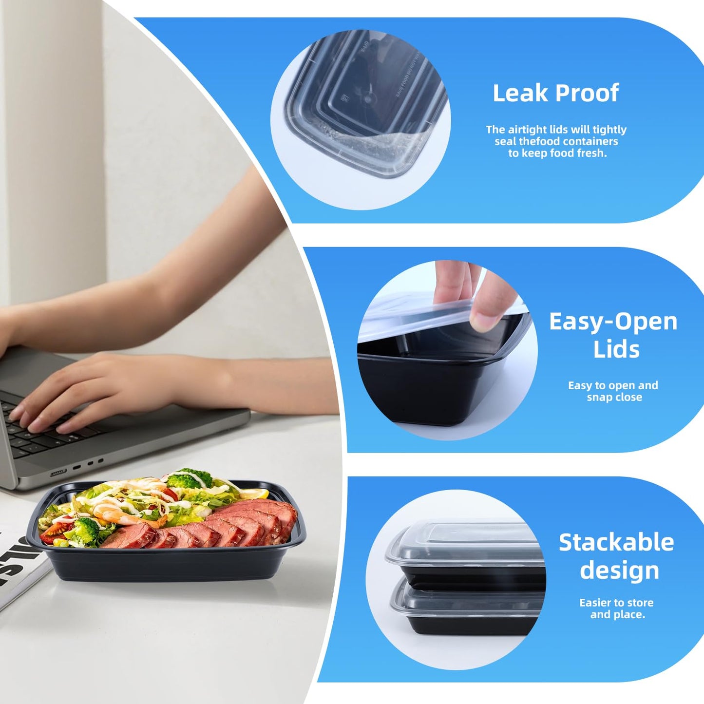 Meal mates 50 Pack (100-Piece) 28oz Meal Prep Containers, 50 Pack (100-Piece) Rectangle,BPA-Free, Food Safe & Leakproof Reusable Plastic Food Storage – Microwave Safe, Stackable Takeout Boxes