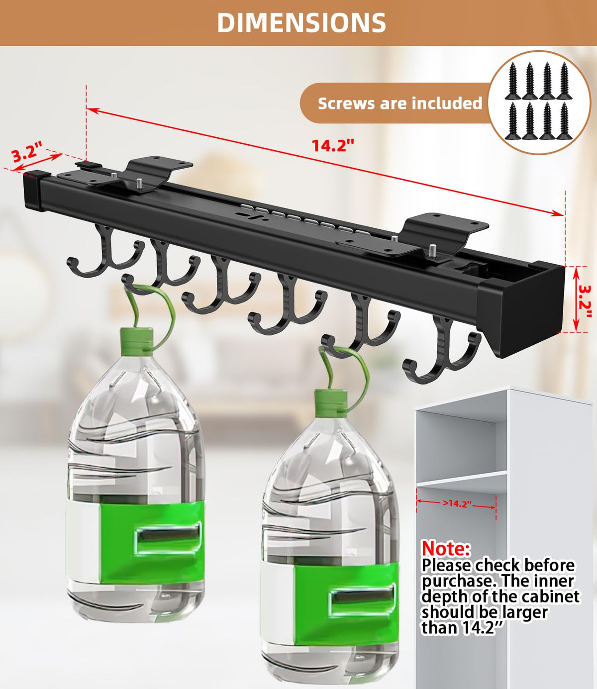 Pull Out Broom Holder With Adjustable Double Row Sliding Hook