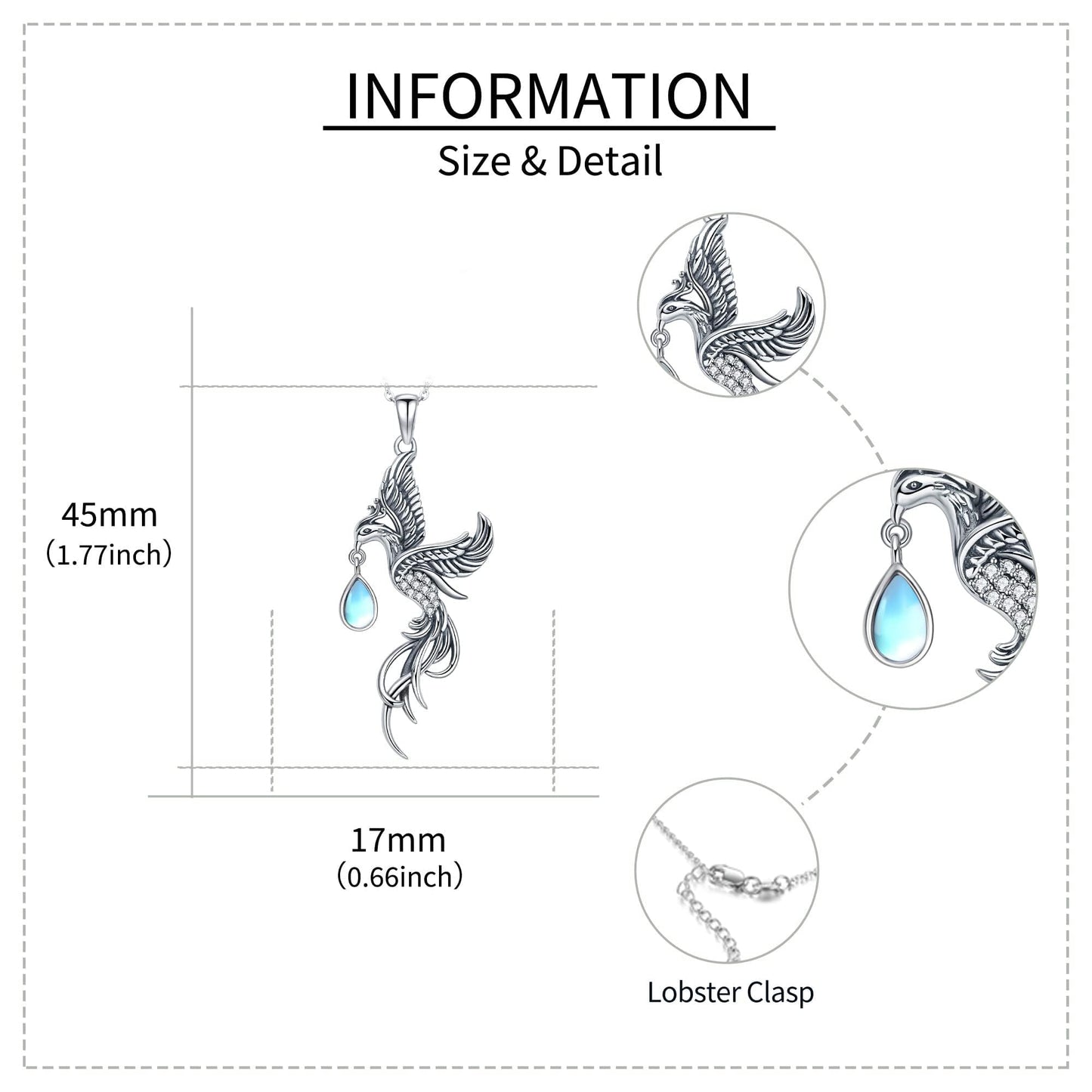 YAFEINI Phoenix Necklace 925 Sterling Silver Phoenix Pendant Mother's Day Jewelry for Women Mom