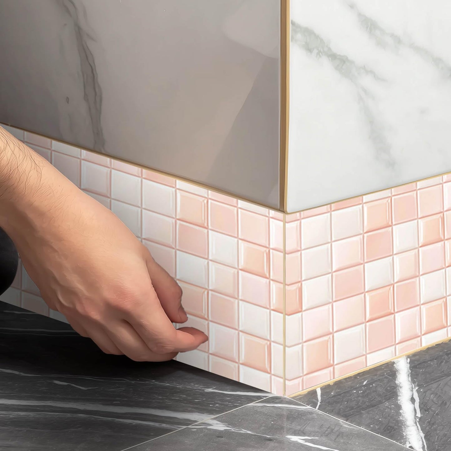 IVN Peel and Stick Wallpaper Border 4 x 196 Inch Pink Square Tile Pattern Self Adhesive Decorative Wall Trim Accent Strip for Bedroom Kitchen Living Room Mirror Frame Bold Gothic Home Decor