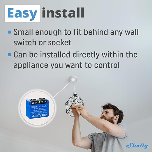 Shelly 1 Mini Gen3 | WiFi Smart Switch Relay 1 Channel 8A | Home Automation | Bluetooth Gateway | Compatible with Alexa & Google Home | iOS Android App | No Hub Required | Dry Contacts (2 Pack)