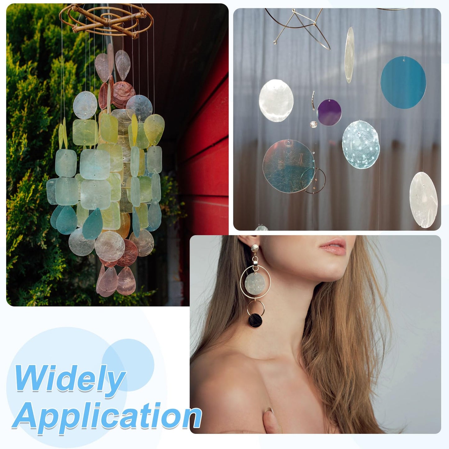 uxcell 50Pcs 50mm Round Capiz Sea Shells, Round Natural Capiz Shells Discs Charm with Hole for Seashell Wind Chimes Curtain Home Decoration, Black