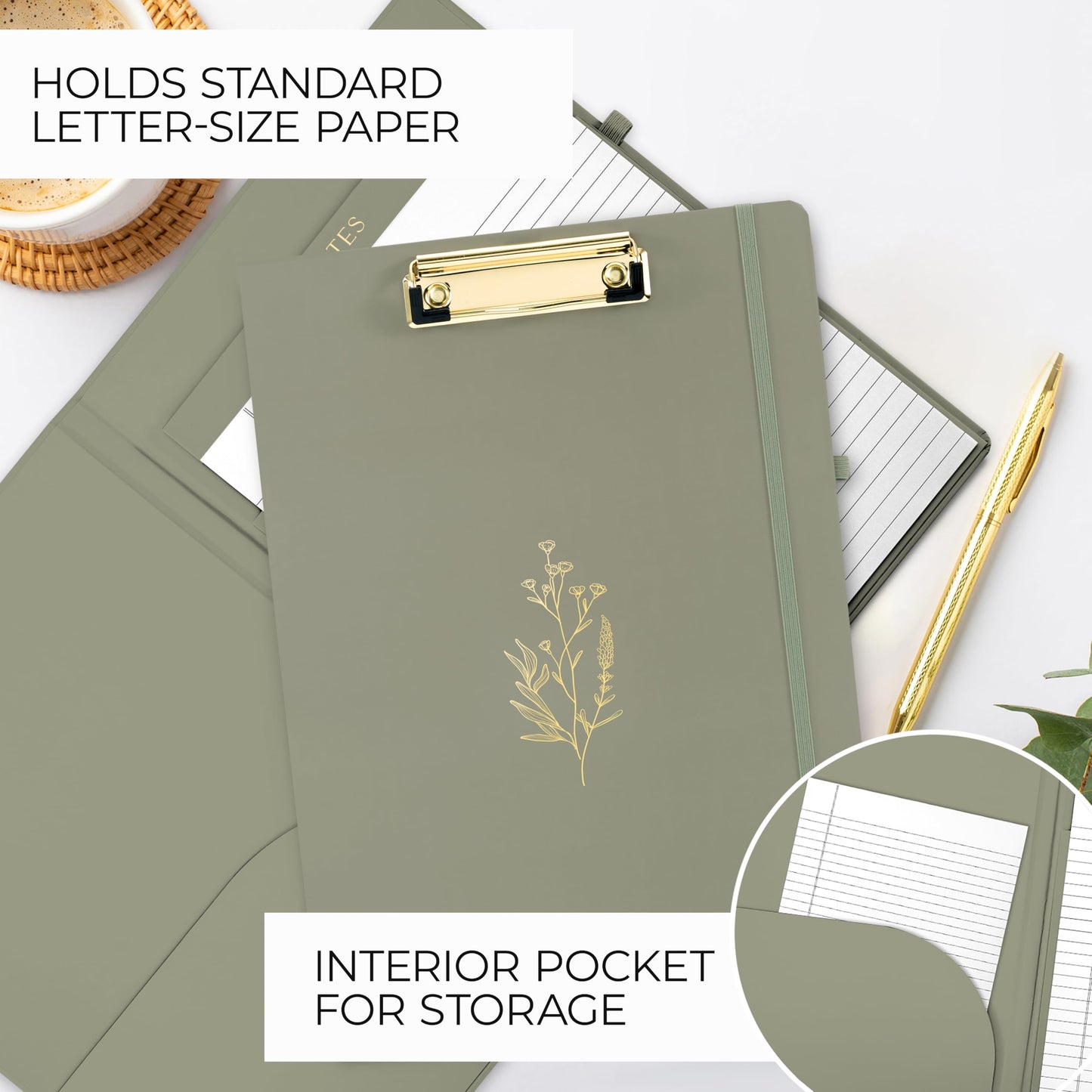 Aesthetic Clipboard Folio with Refillable Lined Notepad & Interior Pocket – Cute Padfolio/Legal Pad Holder for Women – Easily Organize Notes at Work, School, or Home