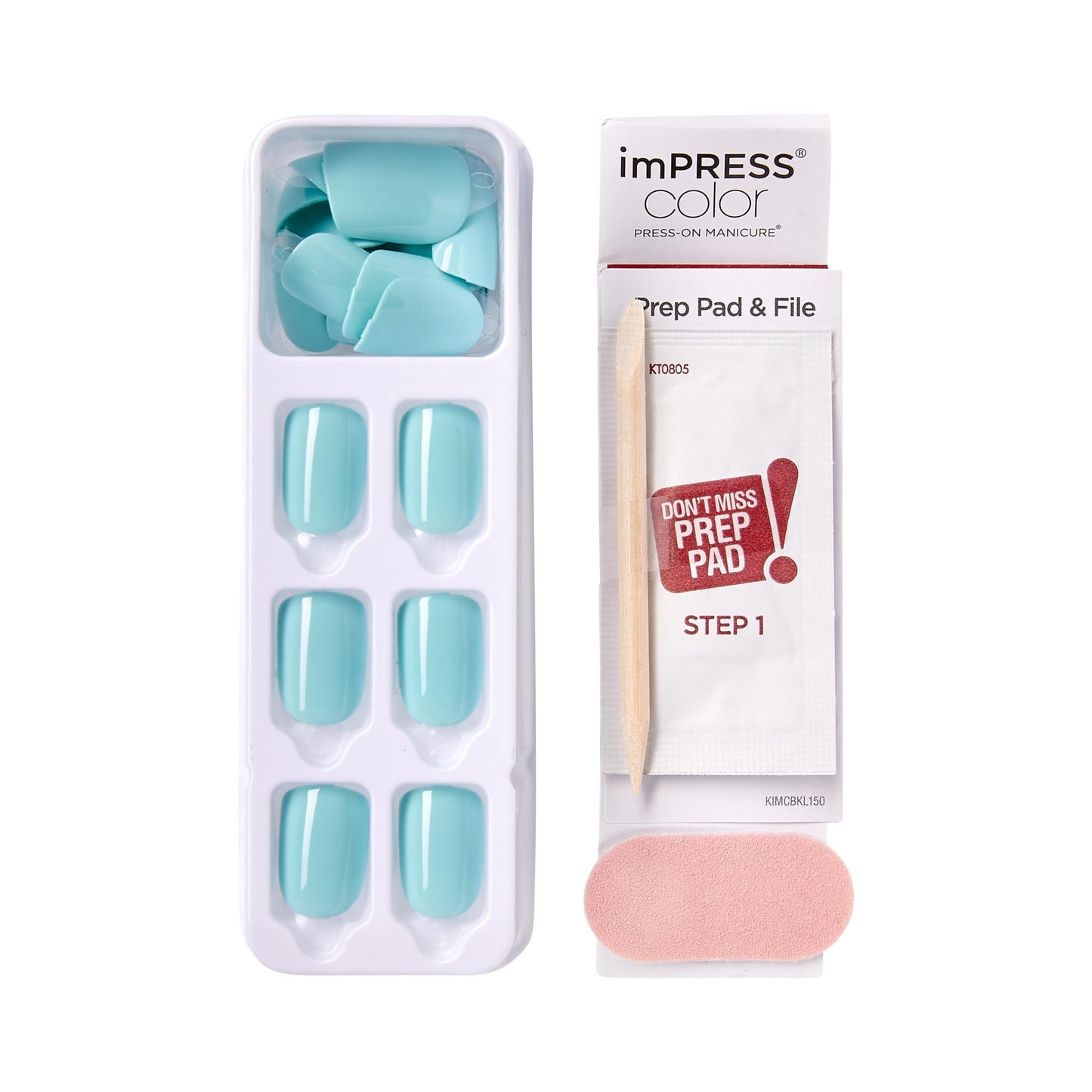 Kiss Impress Color Press-On Nails, Gel Nail Kit, PureFit Technology, Short Length, “Mint To Be”, Polish-Free Solid Color Manicure, Includes Prep Pad, Mini Nail File, Cuticle Stick, and 30 Fake Nails