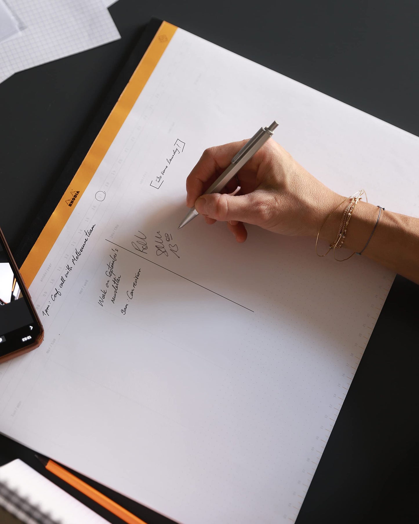 Rhodia -Ref 194041 - Undated Weekly Desk Pad - Premium 80 GSM White Paper -16 1/2 x 12 1/8" - 60 Sheets