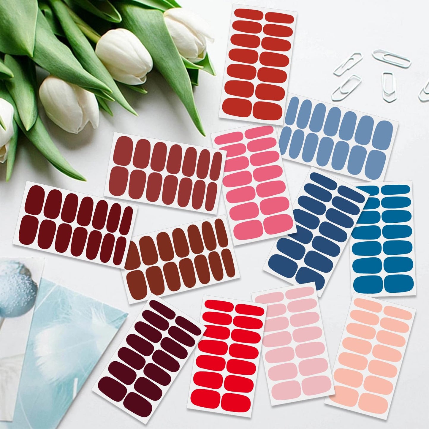 SILPECWEE 20 Sheets Nail Wraps for Women Solid Color Nail Polish Stickers Adhesive Nail Polish Strips for Women Gel Nail Strips Stick On Nails Fingernail Manicure Design with Nail File