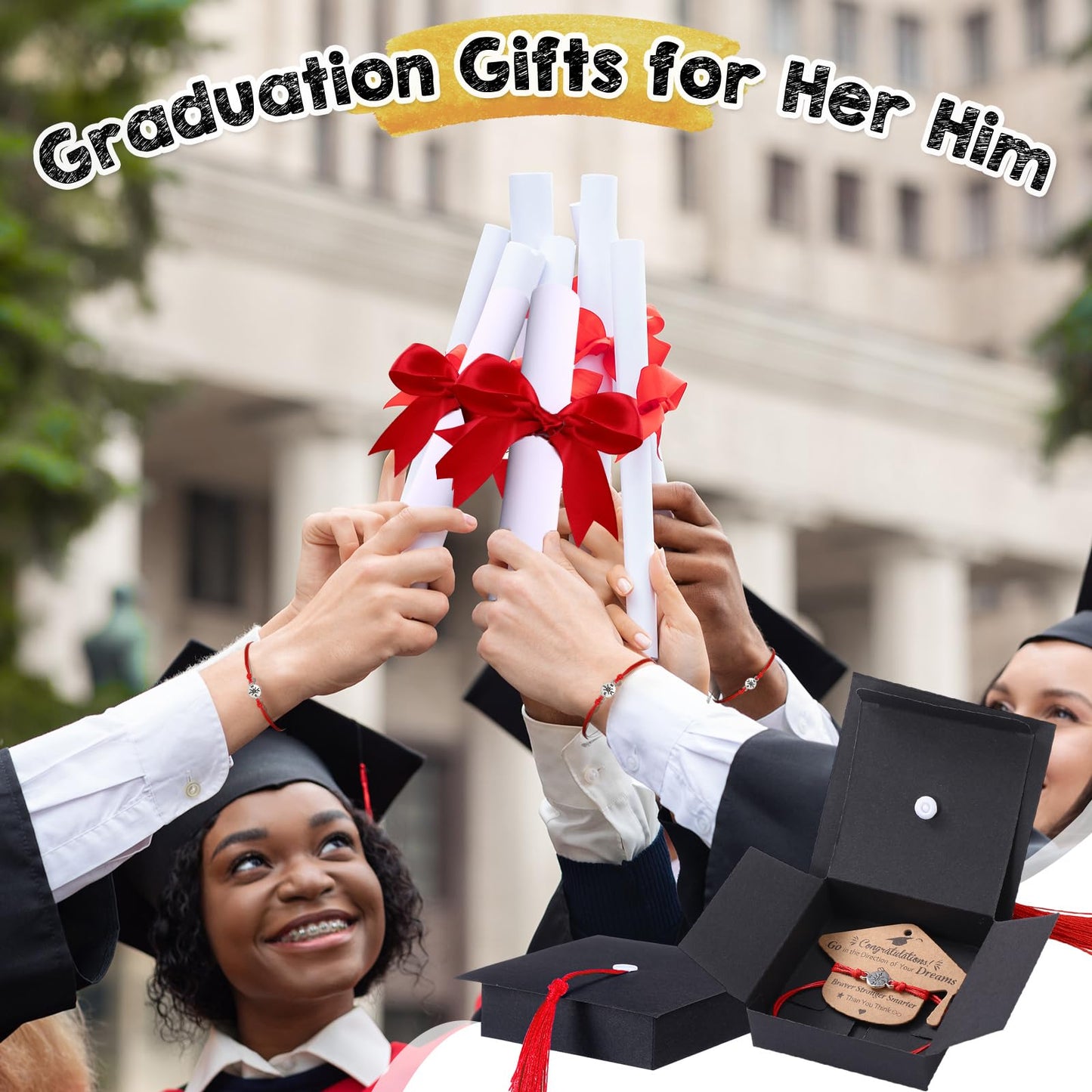 Kenning 30 Sets 2026 Graduation Gifts Bulk Include 30 Compass Bracelets 30 Graduation Cap Boxes with Tassel 30 Congratulation Cards 30 Keychains Party Supplies for Him Her College High School(Red)