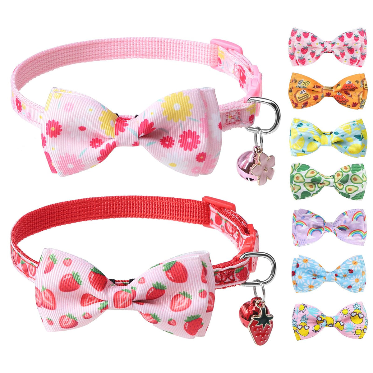 SCENEREAL Christmas Cat Collar Breakaway with Bells and Bow Tie- 3 Pack Cute Holiday Cat Collars- Xmas Kitten Collar Adjustable Safety Buckle for Girl Boy Cats Dogs Pets