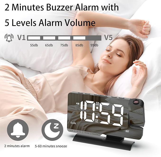 Lamisola Projection Alarm Clock for Bedroom Ceiling, Black Digital Clock