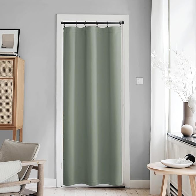 NICETOWN Doorway Curtains for Kitchen Window, Thermal Insulated Privacy Protection Blackout Christmas Door Curtains for French Door Window Shade with Tieback, 1 PC, 42" x 80", Greyish Green