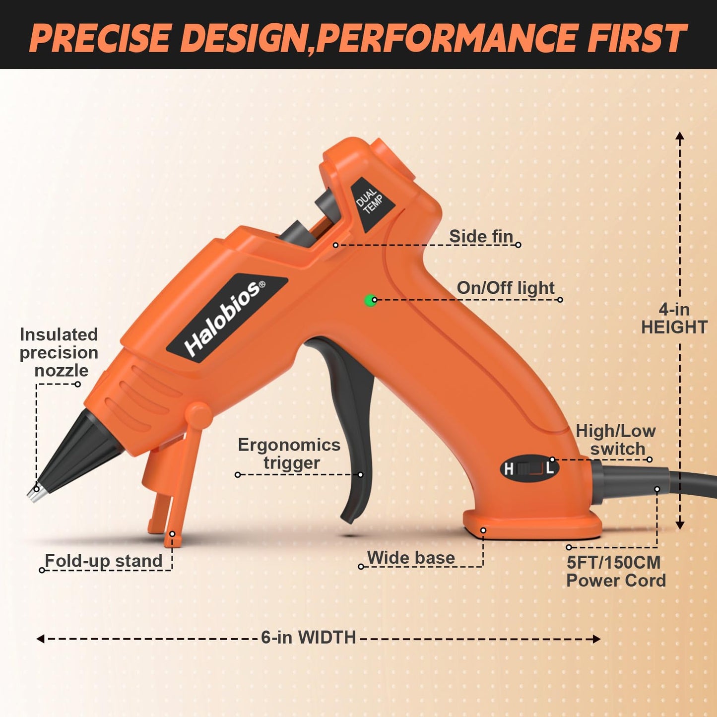 Hot Glue Gun Dual Temp with 32 Glue Sticks, Quick Preheat Hot Glue Gun, Two Temperatures for DIY, School Craft and Home Repairs (Orange)