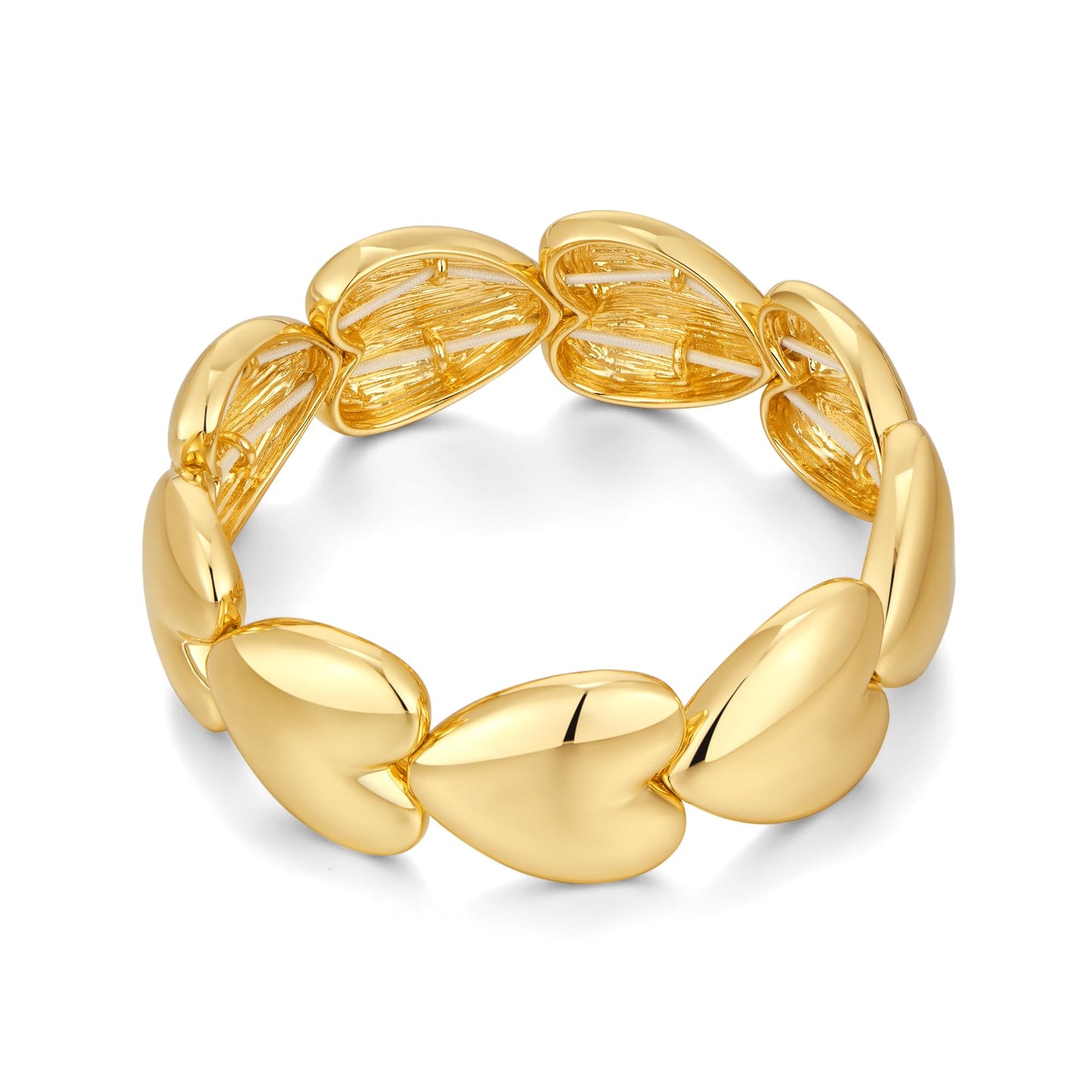 WOWORAMA Gold Heart Bangle Bracelet for Women Love Heart Stretch Bangles Thick Chunky Heart Bracelet Adjustable Statement Gold Bracelet