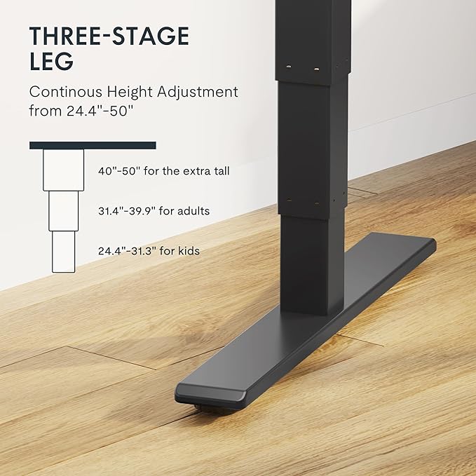 FLEXISPOT E6 MAX Dual Motor 60x24 Inch 3-Stage Heavy Duty Standing Desk, 330lbs Weight Capacity, Height Adjustable Desk w/Cable Management & Wheels (Seamless Black Desktop + Black Frame)