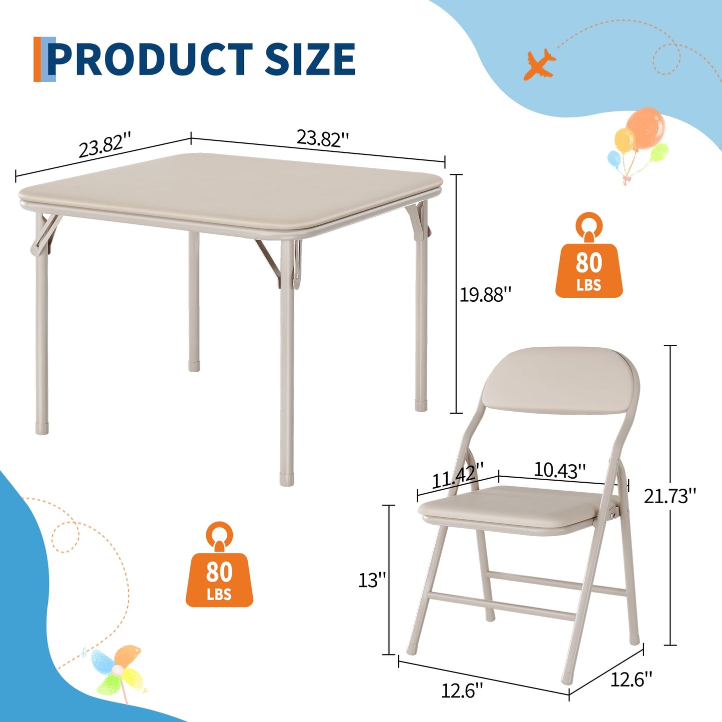 IDEALHOUSE 5 Piece Boys Girls Folding Table and Chairs Set, Activity Table and Chairs Set for Dining Room,Daycare,Classrooms