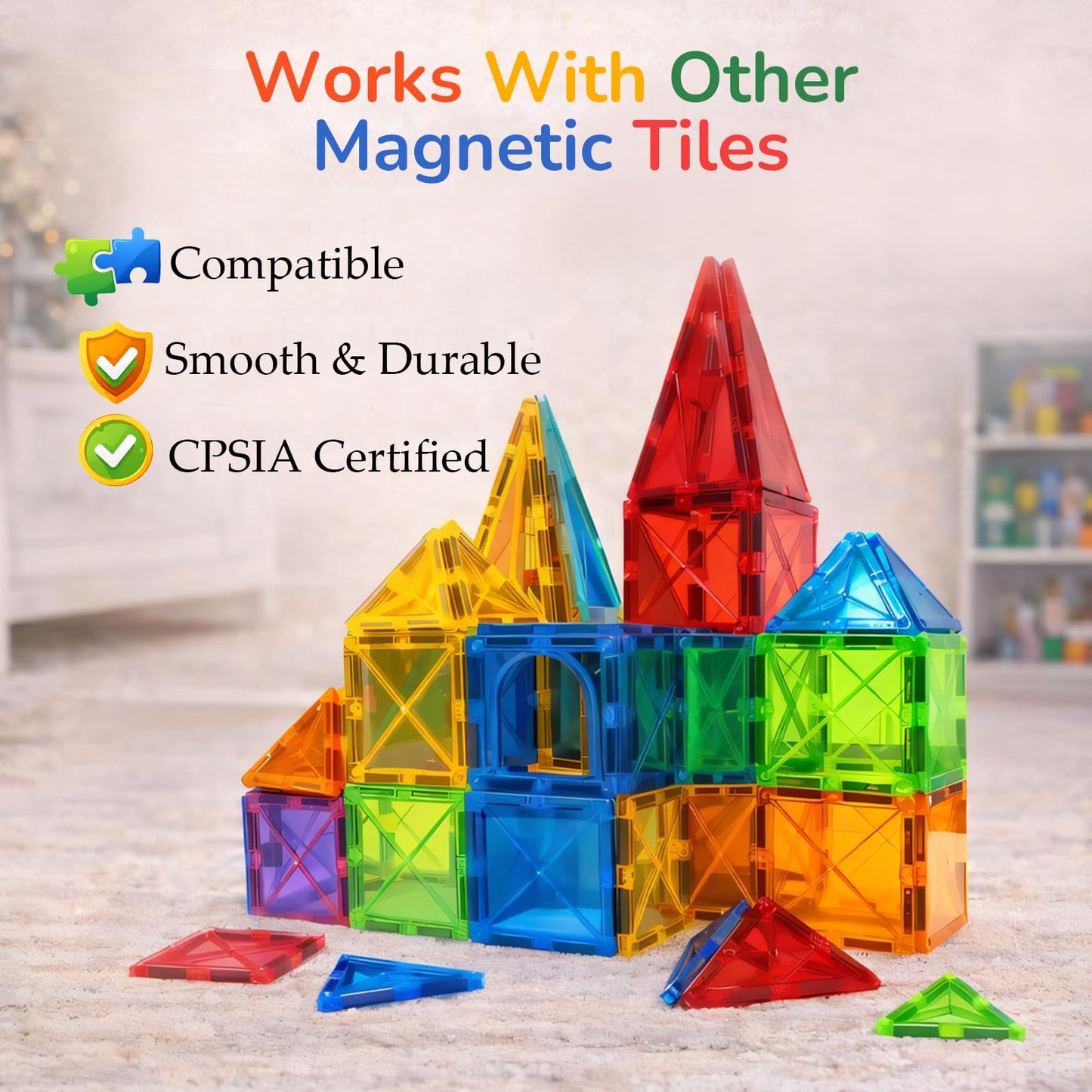LATI Magnetic Tiles Starter Set for Kids,Beginner Magnetic Building Blocks for Early Learning, Build in 2D & 3D, Open-Ended STEM Building Toy,Easy to Start for Early Builders,Toy Gift for Ages 3–6