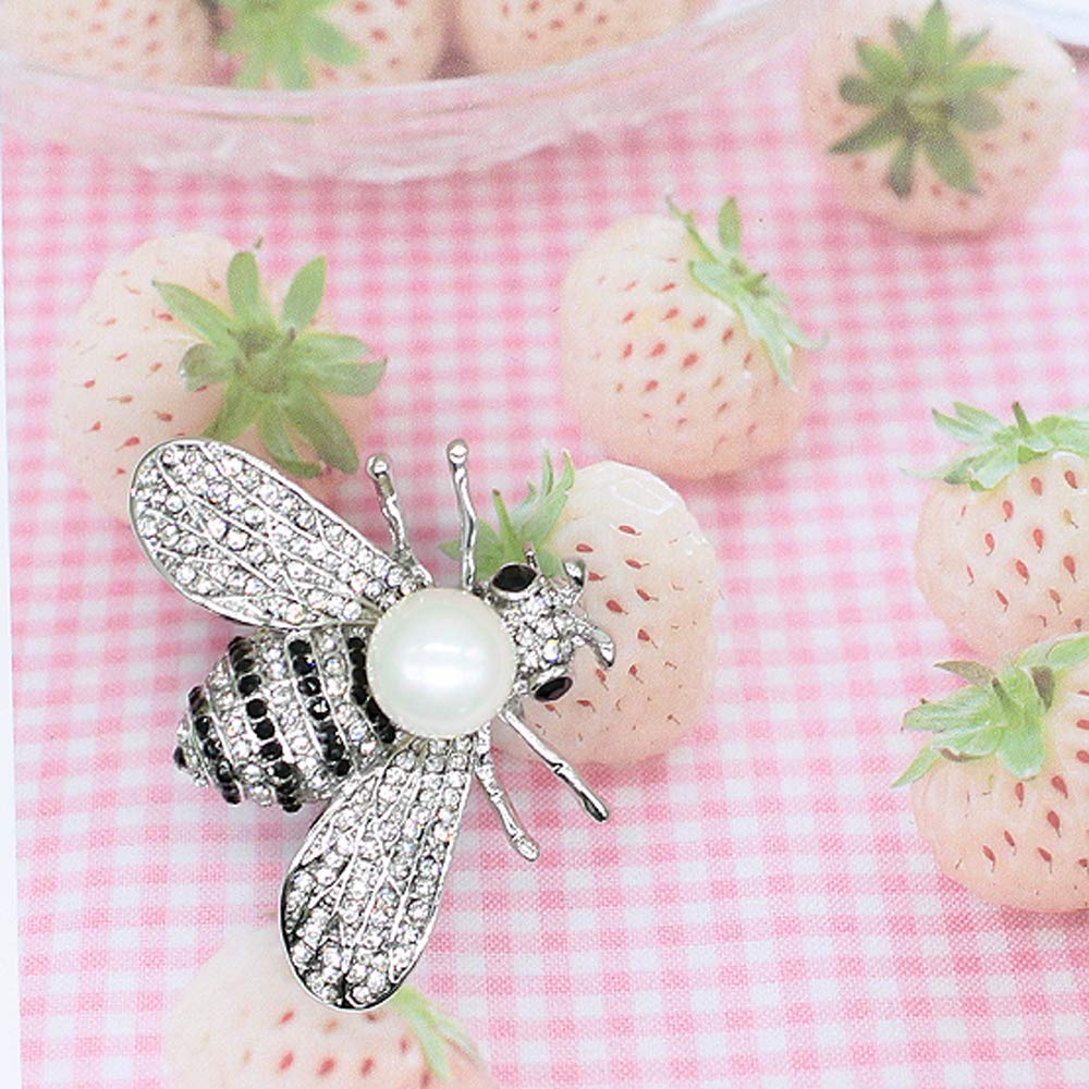 Honey Bee Brooches Crystal Insect Themed Bee Brooch Animal Fashion Shell Pearl Brooch Pin Platinum Tone