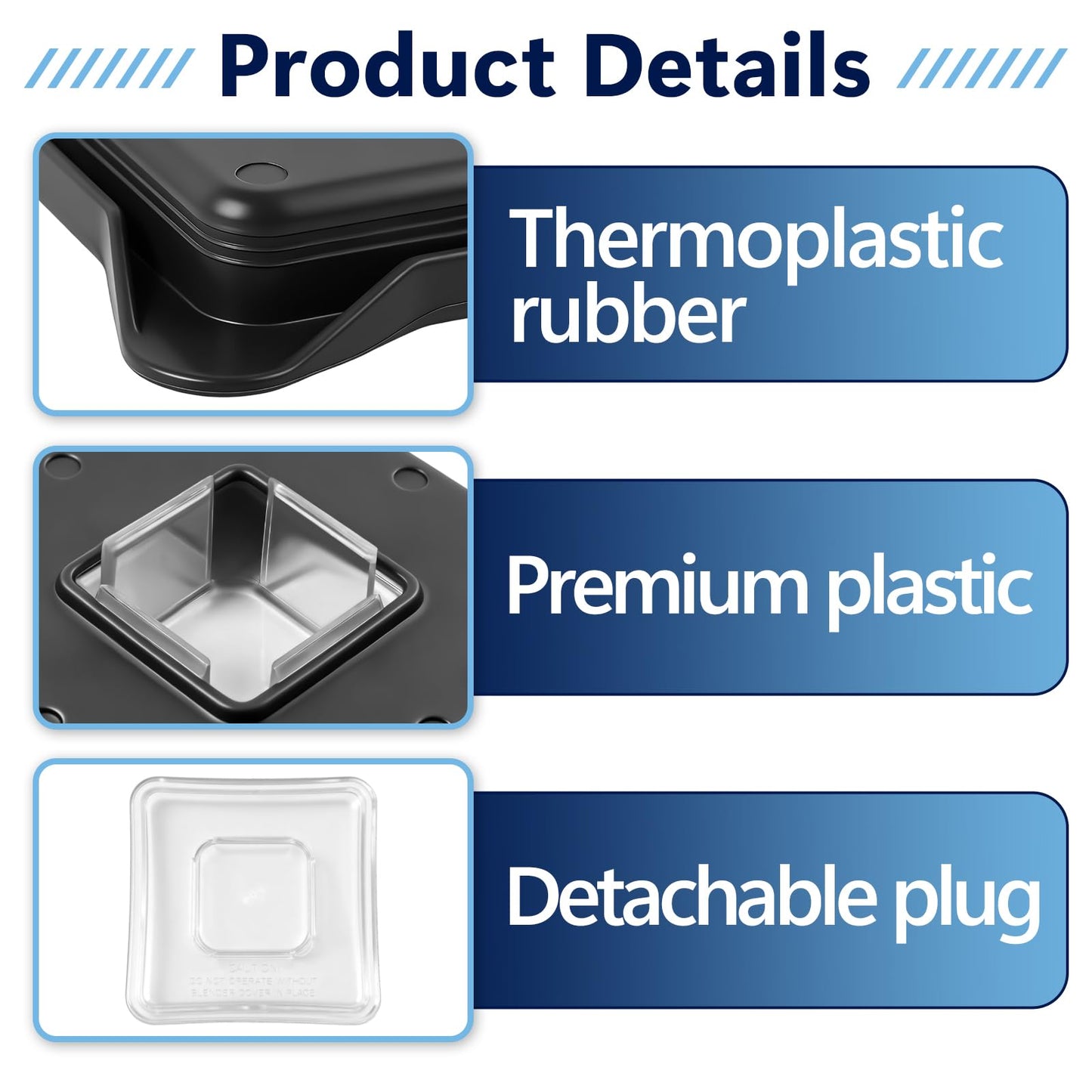 Blender Lid Replacement Fits for Blendtec Commercial Blender, Vented Gripper Lid Compatible with WildSide+ and FourSide jars, Lid for Blendtec Top with Square Clear Plug