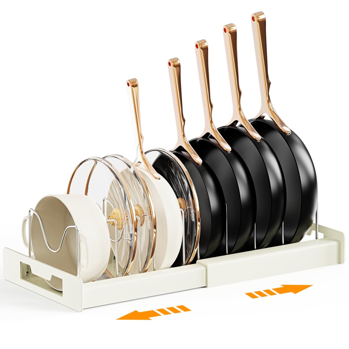 Dayacoco Pots and Pans Organizer Under Cabinet with 10 Adjustable Compartments - Pot Lid Holder, Expandable Pan Organizer for Cabinet, Pot Rack for Kitchen Cabinet, Frying Rack, Lid, Cookware,1 Pcs
