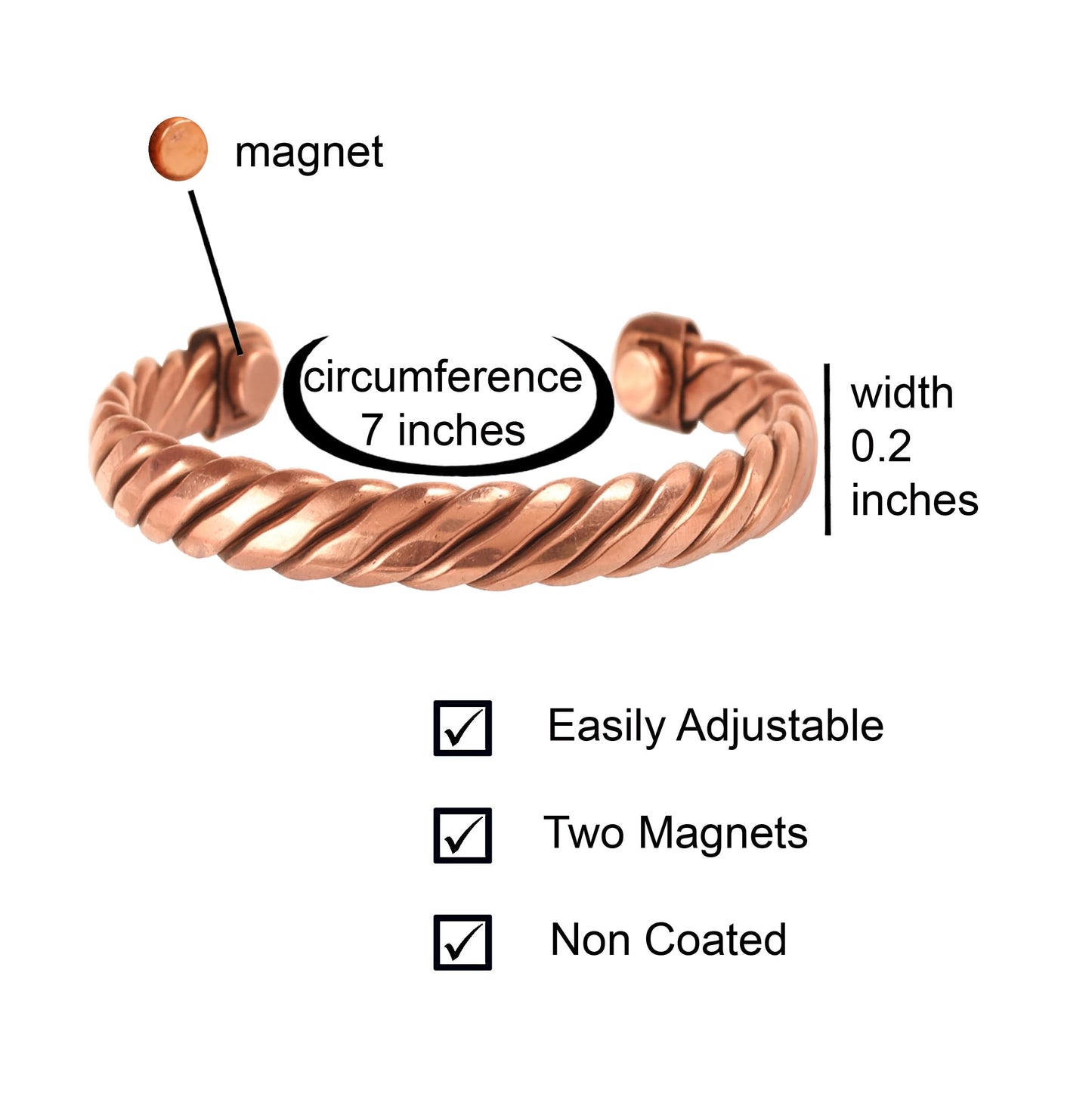 Touchstone Copper magnetic bracelet Tibetan style. Hand forged with solid and high gauge pure copper. Twisted rope look.