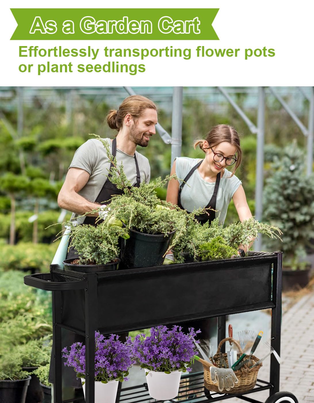 Fiwithy Raised Garden Bed with Legs for Outdoor Plants, Standing Elevated Planter Box Cart on Wheels for Vegetables Flower Herb Patio, Black