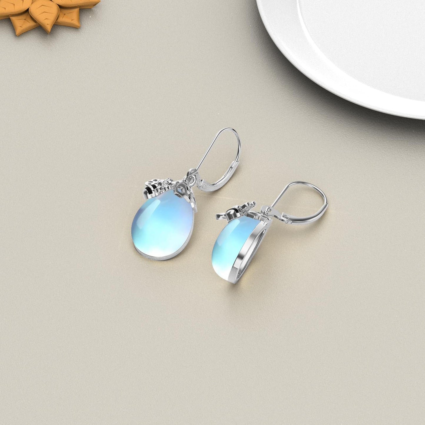 TIGERRIDER Bee 925 Sterling Silver French Clasp Earrings Moonstone Pendant Jewelry Gift for Women