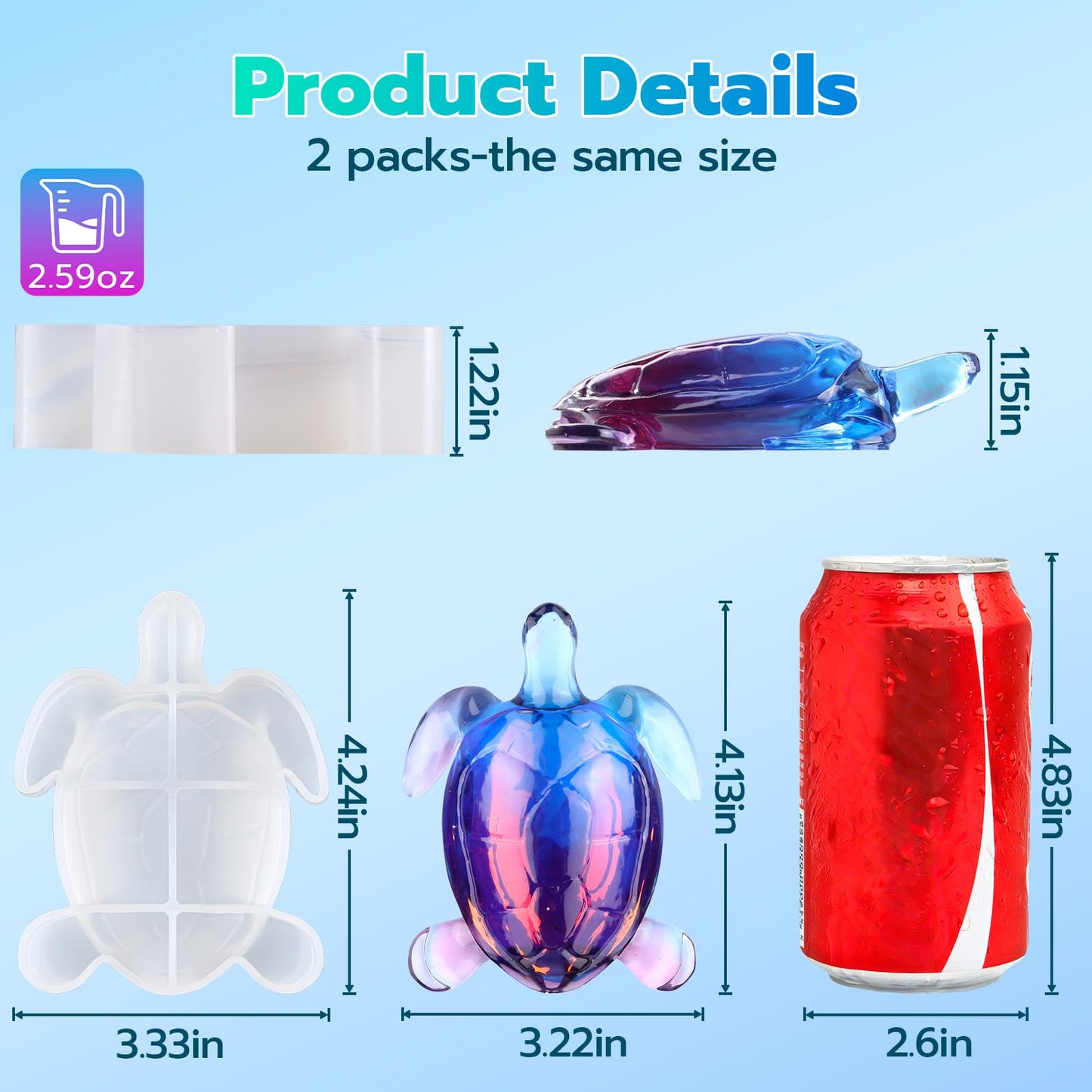LET'S RESIN 2pcs Turtle Resin Molds, Durable 3D Animal Silicone Molds for Epoxy Resin, Smaller Sea Turtle Marine Art Silicone Resin Molds for Craft, Ocean Theme Night Lights, Home Decor
