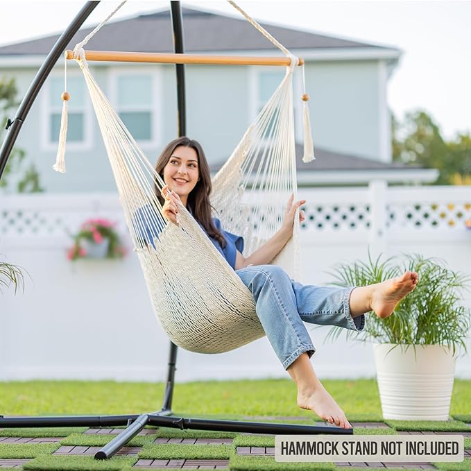 JoyView Hammock Chair with Spreader Bar Caribbean Hammock Swing Chair 300 LBS Weight Capacity XL Rope Hanging Chair for Outdoor Indoor Garden Yard - Red