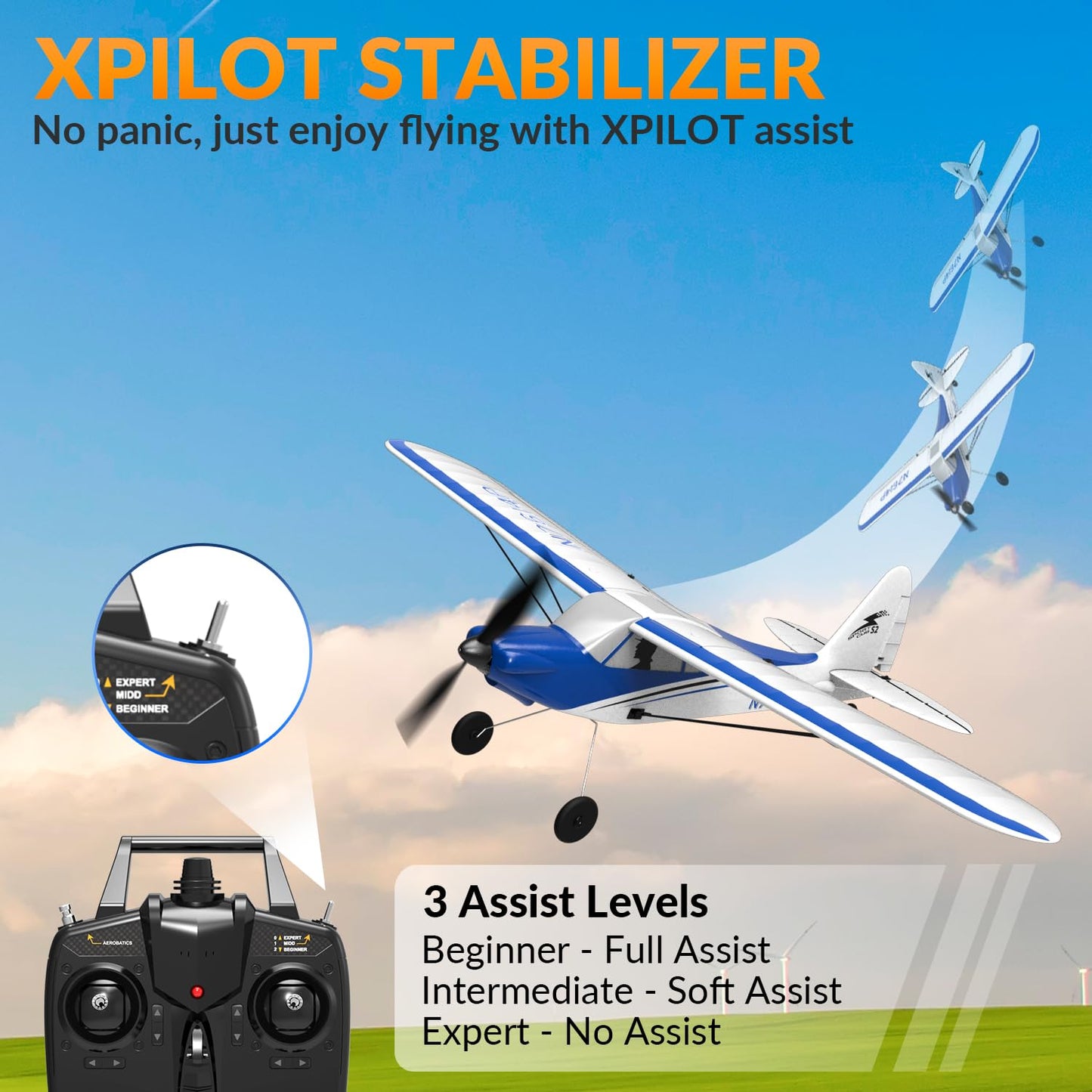 RCSHOBBY RC Plane Sport Cub 500 S2 RC Airplane RTF 4 CH Remote Control Airplane with Gyro Stabilization System& One Key Aerobatic, Ready to Fly for Beginners,Adults