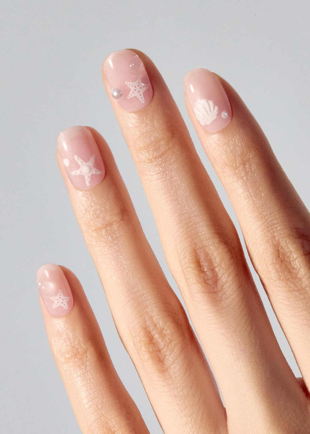 ohora Semi Cured Gel Nail Strips (N Seashell Love) - Works with Any Nail Lamps, Salon-Quality, Long Lasting, Easy to Apply & Remove - Includes 2 Prep Pads, Nail File & Wooden Stick