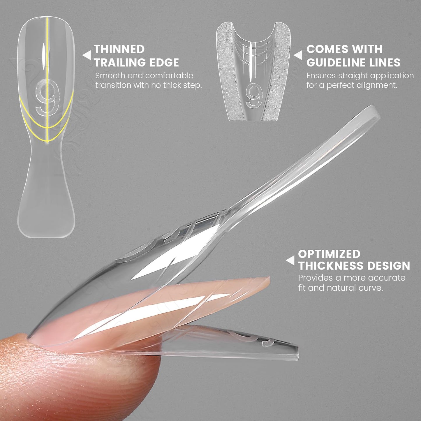 YOKEFELLOW Original Sandwich Nails Dual Forms - 240Pcs Nail Mold for Quick Nails Extension, No Paper Forms Needed, 15 Sizes Plastic Form, Salon Nail Art Tools(W558-Almond)