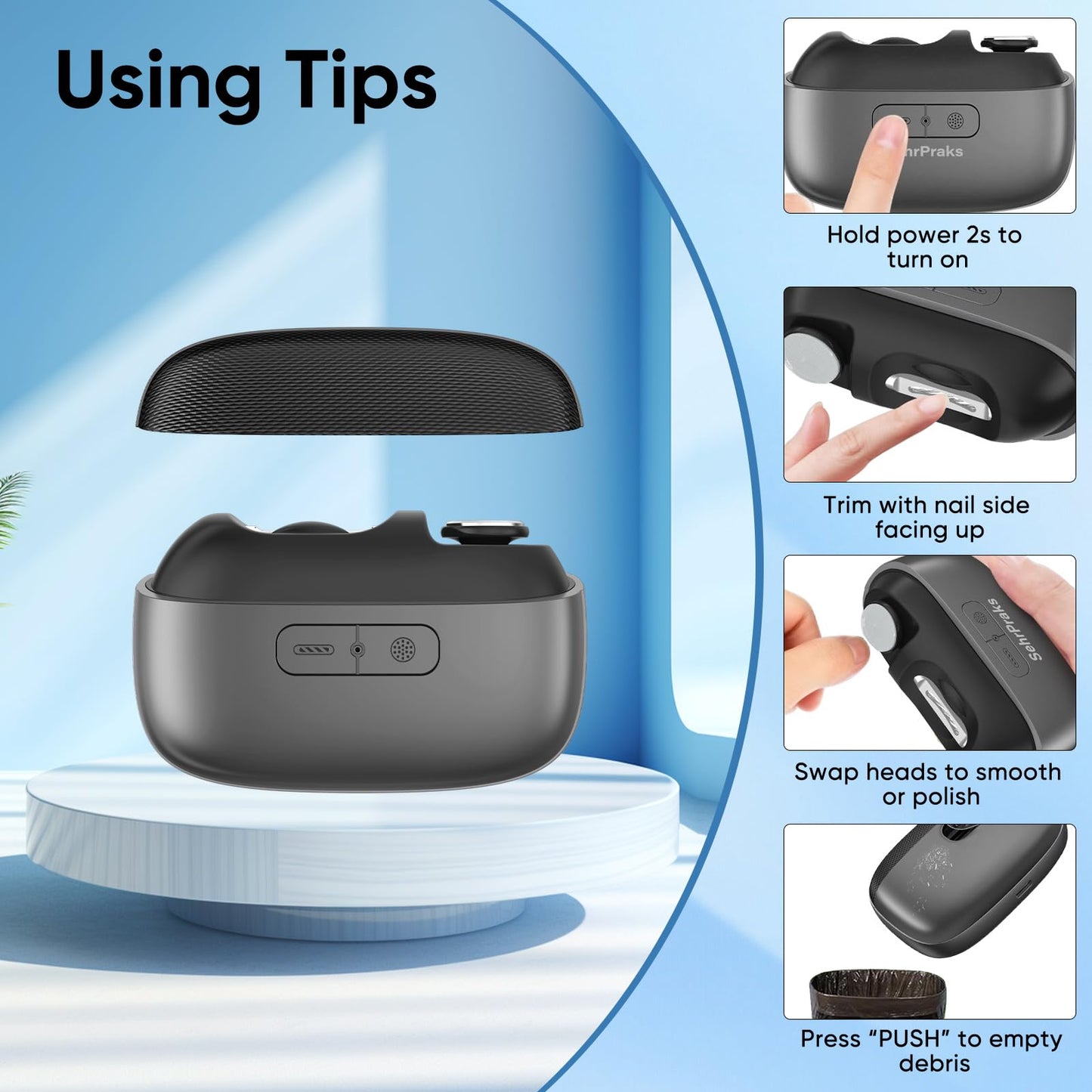 Electric Nail Clipper, 3-in-1 Automatic Nail Trimmer with Clipping, Polishing & Storage, USB Rechargeable Nail Cutter Built-in LED Light & 2 Speed Modes for Home and Travel