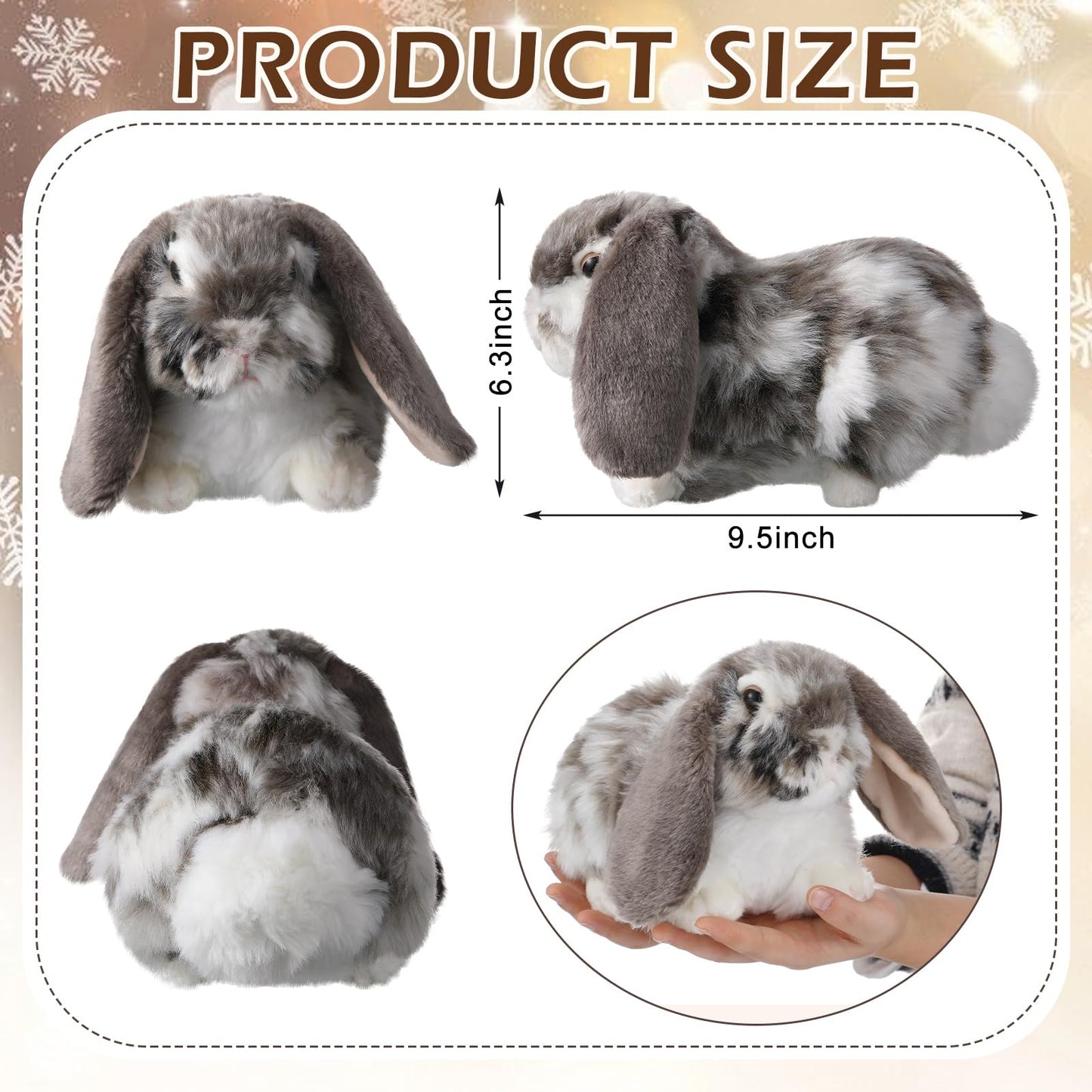 JolliLudo Eater Dutch Lop Eared Rabbit Ornament Cute Stuffed Animal Fluffy Rabbit Animal Realistic Bunny Cute Stuffed for Xmas Gift Friends 9.8 Inches(Soft,1 Pcs)