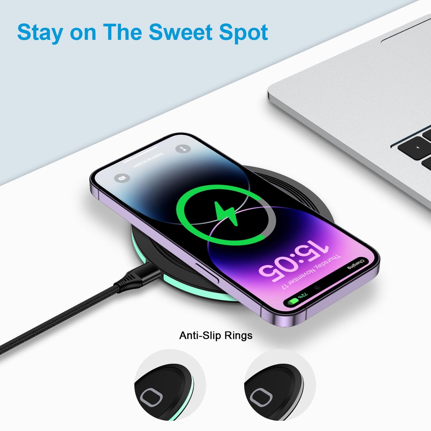 Pixel 10a Wireless Charger Pad, 15W Fast Wireless Charging Pad with Adapter for Google Pixel 9 9a 9 Pro Fold 8a 7a, iPhone 16 15 14 13 Pro Max, Samsung Galaxy S26 S25 Ultra S24 FE S23+ Note20 Ultra