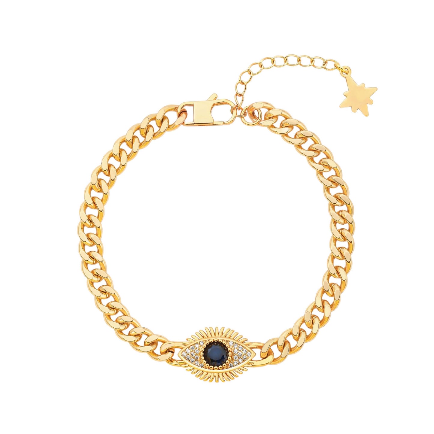 SOFYBJA Dainty 18K Gold Plated Devil’s Eyes Cuban Link Bracelet for Women Adjustable Bracelet Layered Handmade Jewelry