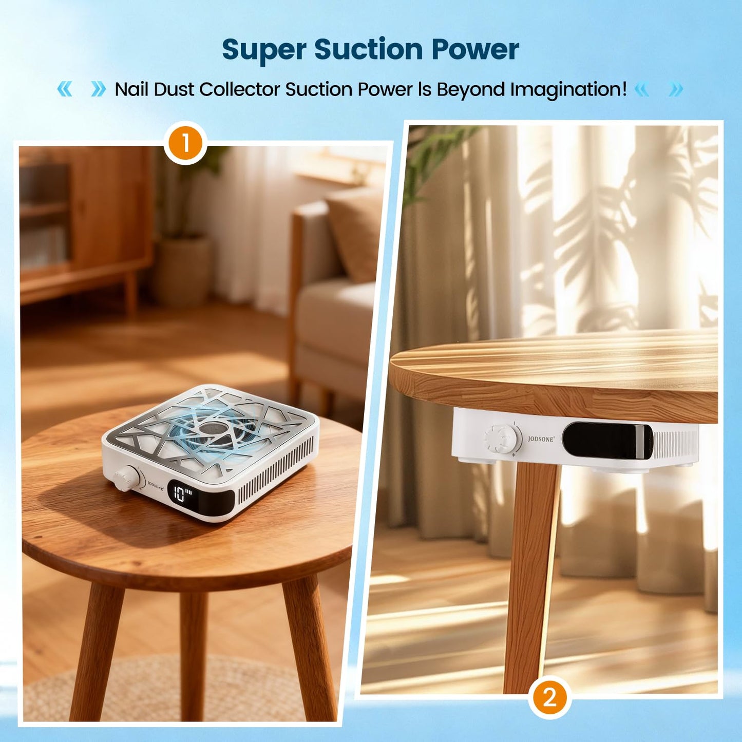 JODSONE Mini 6000RPM Nail Dust Collector with 30 Filters 10-Speed Adjustment Rechargeable Portable Nail Salon Professional Use